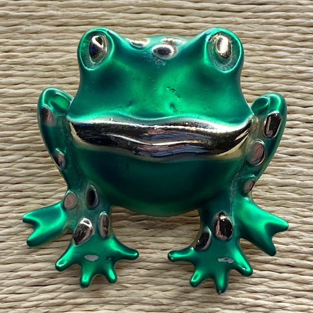 Signed AJC big dimensional frog brooch pin